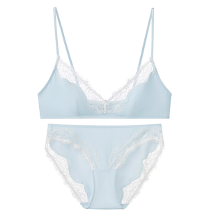 弗利少女法式蕾丝内衣女超薄无垫小胸性感纯欲文胸套装bralette