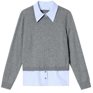 PSALTER诗篇可拆卸衬衫领拼接减龄格雷灰针织套头毛衫2025春款