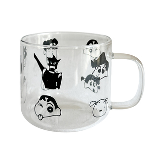 ins风耐高温玻璃喝水杯家用带盖把手杯高颜值可爱小新牛奶咖啡杯