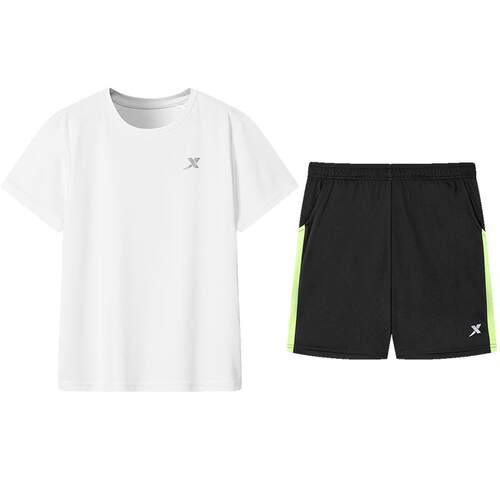 特步童装男童运动短袖短款套装2026夏季新款儿童中大童速干2件套