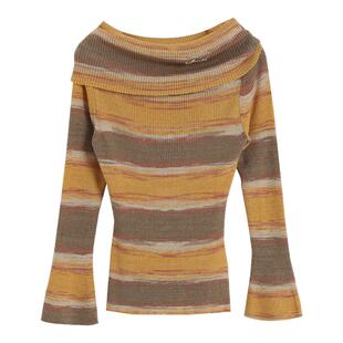 记忆的起点一字肩毛衣2025秋季新款露肩条纹针织上衣女69GQ57002