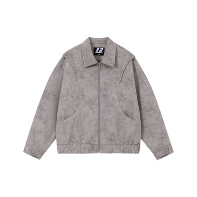 FORNINES暗纹肌理翻领pu皮衣外套男2025秋冬新款复古微短款夹克女