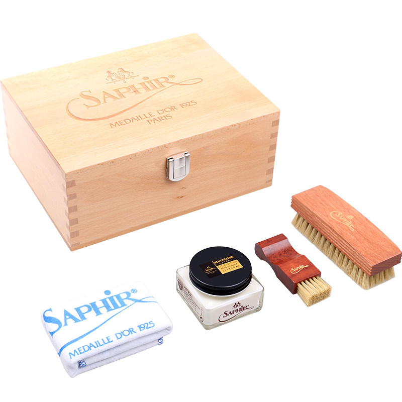 saphir莎菲雅黑金套装皮鞋保养油