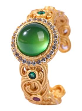 新中式碧玉国风纹饰镶石天然玉髓戒指轻奢高级感复古风宫廷指环女