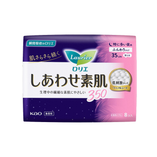 日本进口花王乐而雅F棉柔夜用护翼 敏感肌 卫生巾8p35cm无荧光剂