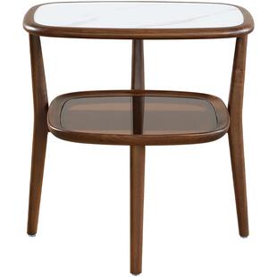 北美黑胡桃木角几意式轻奢岩板边几客厅沙发边桌实木玻璃小茶几