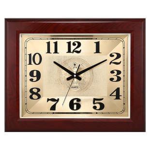 北极星新中式方形挂钟客厅静音钟表简约高档时尚挂表电子石英钟