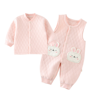 婴儿衣服秋季卡通保暖背带裤套装连体男女宝宝洋气一岁小月龄秋装