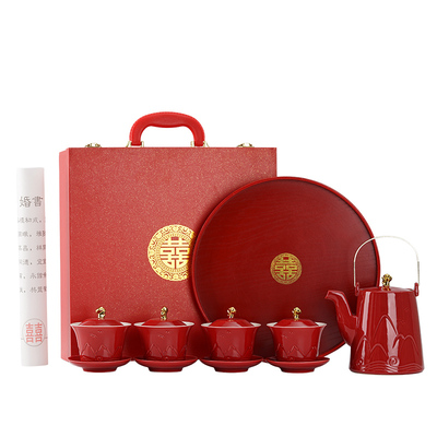 仲夏知己结婚敬茶杯套装一对红色