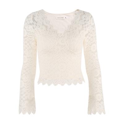 蕾丝长袖衬衫短款修身内搭上衣