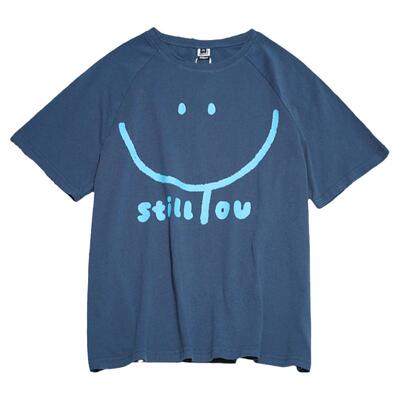 韩系显瘦笑脸印花插肩袖短袖T恤