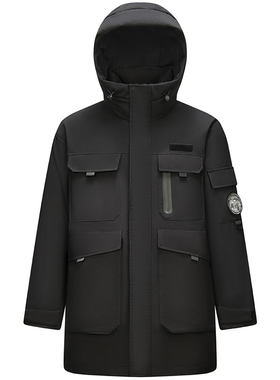 森马鹅绒外套中长款连帽羽绒服男