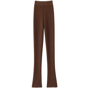 高颜值爱了!后排扣修身坑条羊绒裤子女外穿显瘦百搭针织裤子秋冬