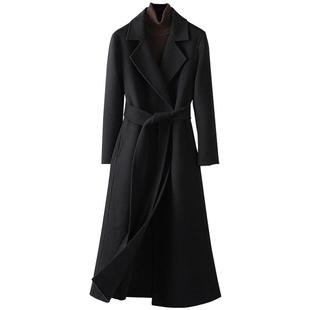 BXV山羊绒大衣女黑色双面羊绒外套2025秋季新款澳毛高端轻奢品牌