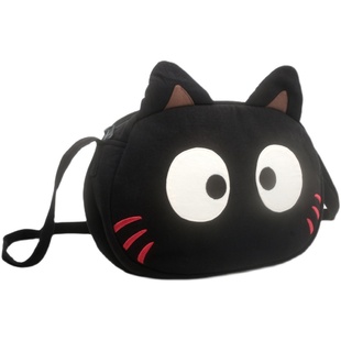 日本设计Kine猫棉布卡通可爱黑猫斜跨包休闲时尚女士斜背小圆包