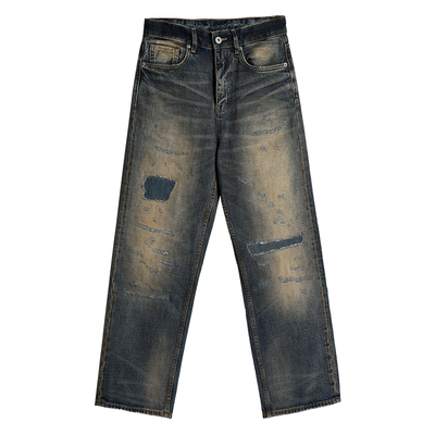 DOKIE【破补狂徒】2025新款秋冬14盎司水洗直筒休闲破洞牛仔裤男