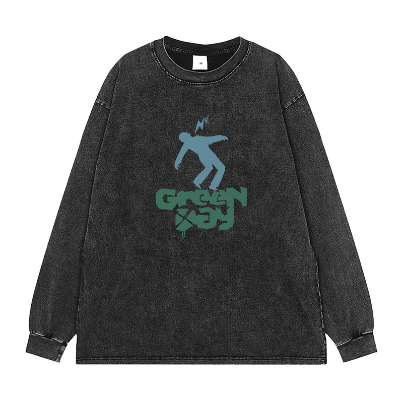 GreenDay复古水洗做旧摇滚T恤