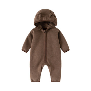 Oakmont秋冬婴儿保暖连体衣宝宝羊毛尼加绒连帽外出服新生儿爬服