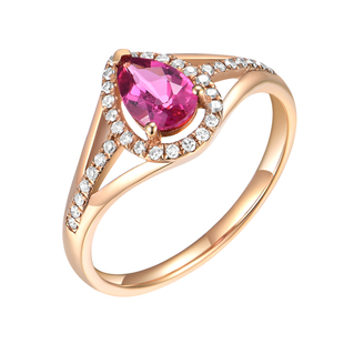 私意珠宝天然彩宝1.01克拉卢比莱玫红碧玺戒指18k金钻石时尚首饰