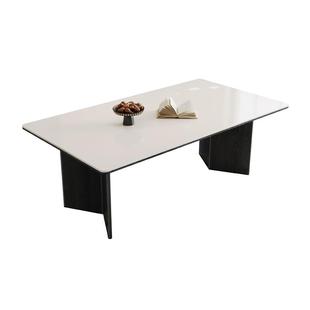 帕沙曼 岩板全托底板餐桌椅组合小户型家用复古奶油风长方形桌子