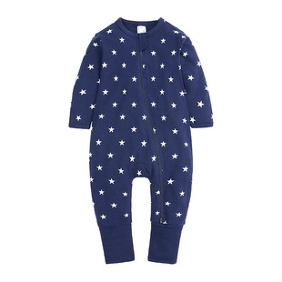 ins款婴儿拉锁连体衣新生儿防吃手衣服外贸宝宝包手包脚睡衣100码