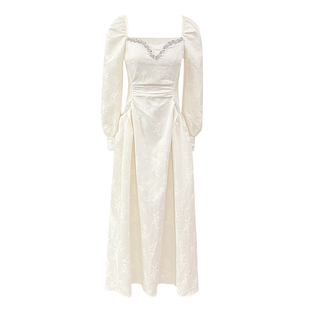 AM NANA轻熟风法式气质长袖连衣裙女显瘦高腰优雅礼服仙女长裙子