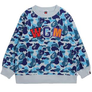 BAPE童装秋冬鲨鱼WGM字母印花迷彩图案圆领卫衣313003H