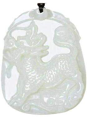 正品白玉麒麟玉吊坠男女情侣款麒麟玉佩麒麟玉挂件玉牌饰品项链玉