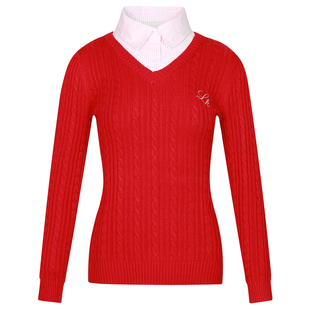 LK STORE LKOD2025条纹衬衣领LK字母毛衣v领假两件长袖针织女款