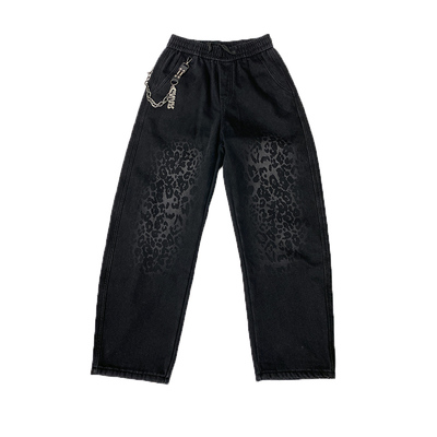 加绒男士潮流豹纹印花直筒长裤