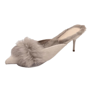 穆勒鞋秋冬新款毛毛拖女外穿2025法式加绒包头细跟保暖高跟小跟鞋