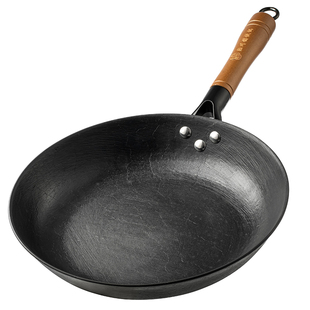 龟纹平底煎锅无涂层家用生铁铸铁锅炒锅专用牛排蛋饼煎盘陆川铁锅