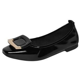 REEMOOR睿慕2026春夏新款法式方头浅口单鞋时尚撞色方扣平底鞋女