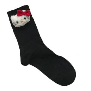袜子女可爱日系黑色白色卡通kt猫立体毛绒玩偶网红款ins潮中筒袜