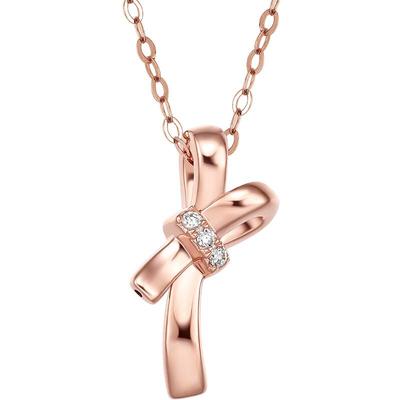 周六福18k金项链女士天然钻石璀璨蝴蝶结au750玫瑰金彩金真钻套链