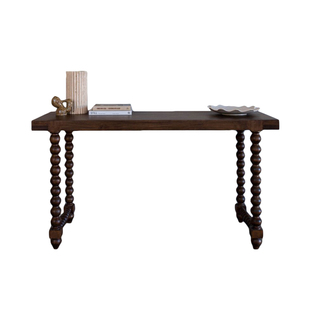 美式中古风实木玄关台法式复古入户玄关桌轻奢胡桃色沙发背几书桌