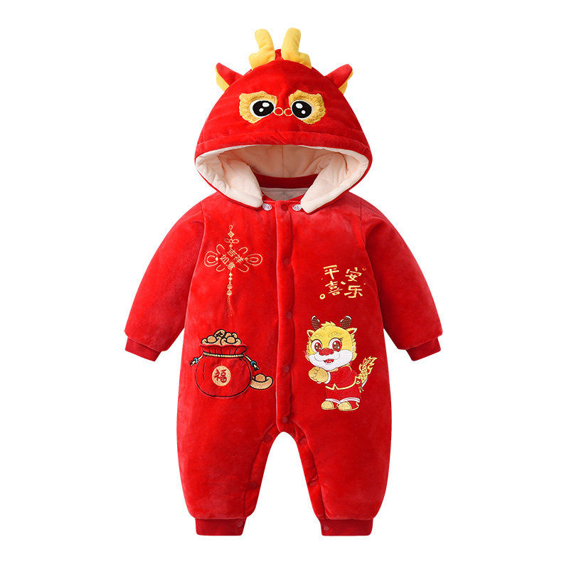 婴儿连体棉衣宝宝外出服加绒加厚