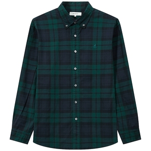 BEANPOLE滨波 男士日常通勤职场风休闲优雅商务绿色格纹长袖衬衫