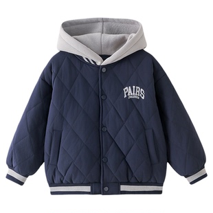 男童夹棉外套棉服2025秋冬装新款儿童加厚保暖男孩连帽防水棉衣