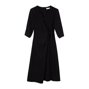 Lavinia官方复古轻礼服小黑裙初春款优雅气质v领收腰连衣裙女士装