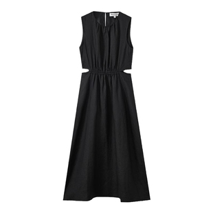 【商场同款】MOP25夏季新款亚麻圆领无袖显瘦露腰设计感连衣裙女