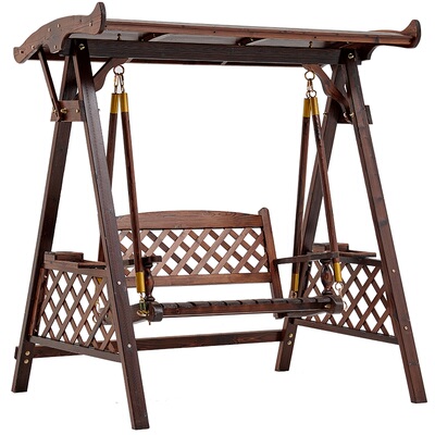 秋千户外庭院实木摇椅露台防腐木