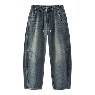 商场同款|森马牛仔裤男春季宽松弯刀裤2026新款半橡筋腰抽绳长裤