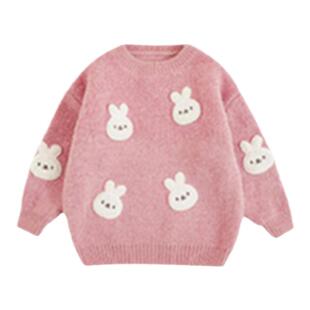 幼悠女童可爱针织毛衣卡通贴布绣加绒保暖外套宝宝冬季时尚套装潮