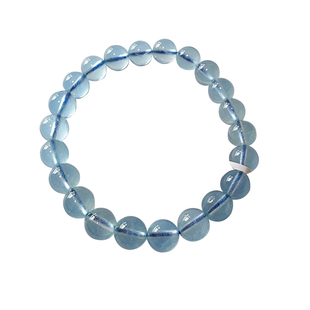 天然巴西冰种海蓝宝白月光海纹石海绿宝蓝水晶18k金纯银原创手串