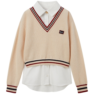 elandkids女童假两件针织衫