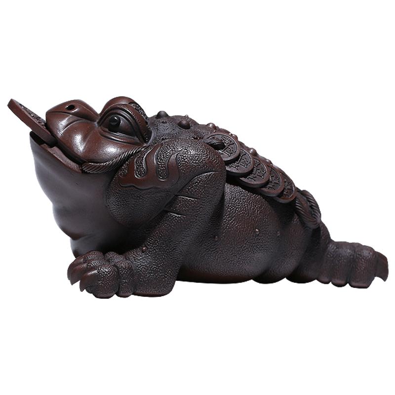 宜興紫砂茶具金蟾茶寵擺件招財(cái) 純手工大號(hào)可養(yǎng)精品茶玩蟾蜍