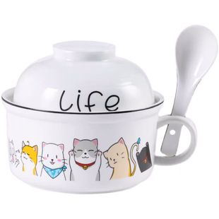 早餐杯碗陶瓷可微波宿舍泡面杯带盖把汤粥碗网红打饭盒碗卡通个性