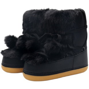 东北全毛球球雪地靴短靴女滑雪秋冬季毛防滑太空靴棉靴子月球靴