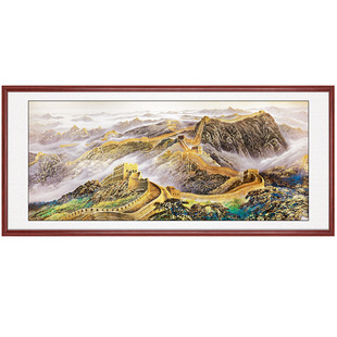 浮雕描金万里长城山水画客厅装饰画沙发背景墙国画茶室办公室挂画